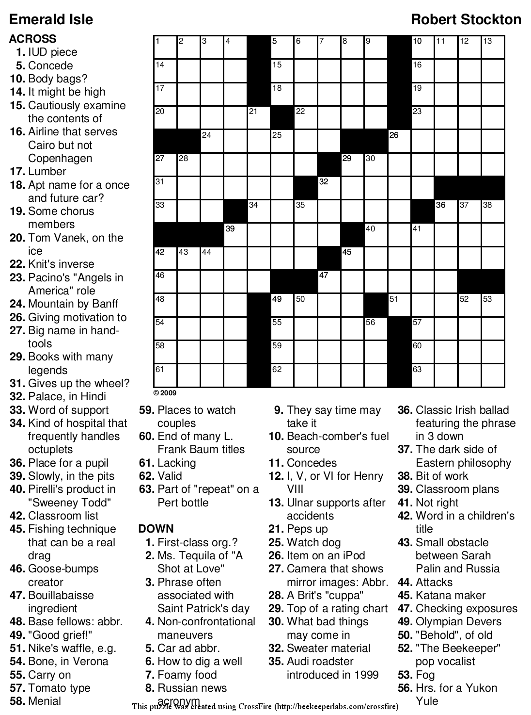 Free Printable Crossword 89 Emerald Isle Beekeeper Crosswords