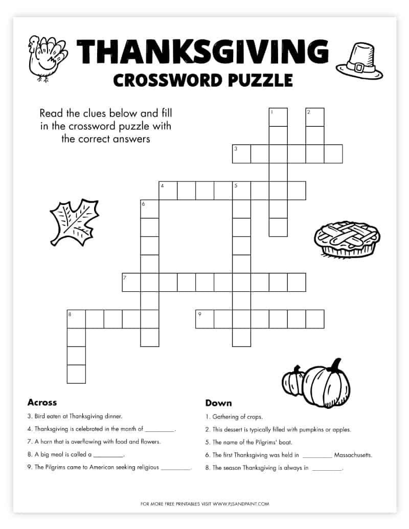 thanksgiving crossword free printable