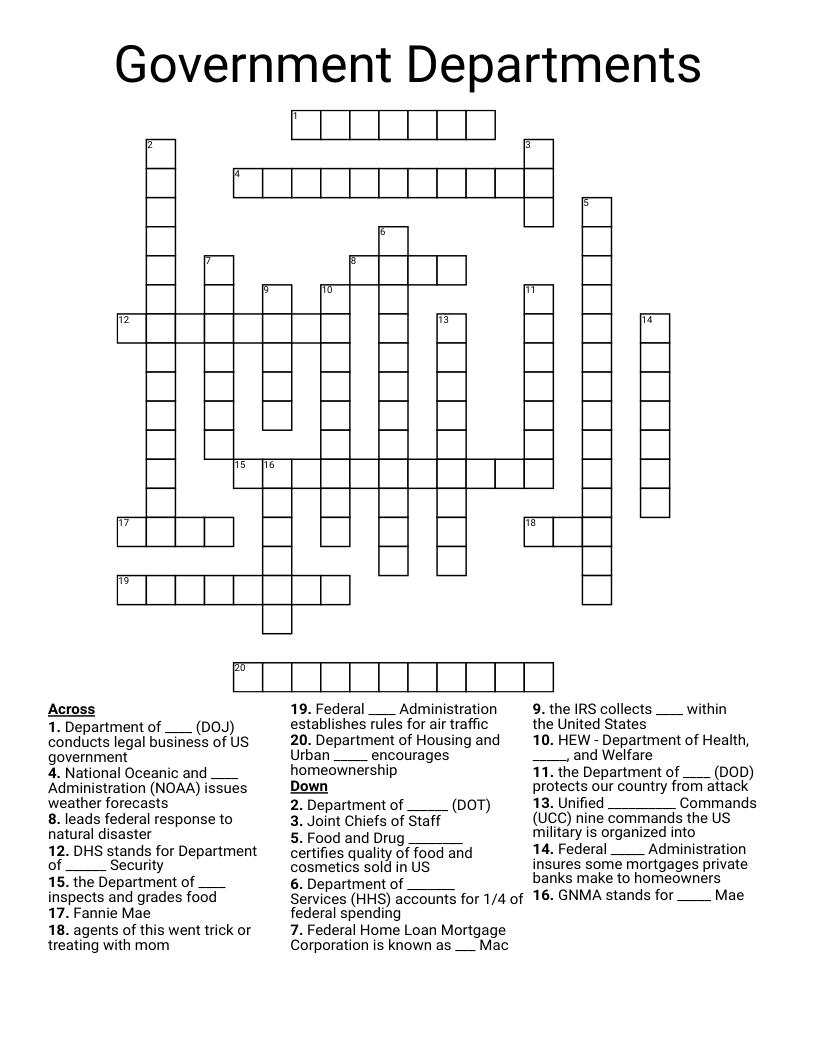 Government Departments Crossword WordMint Government Departments Crossword WordMint