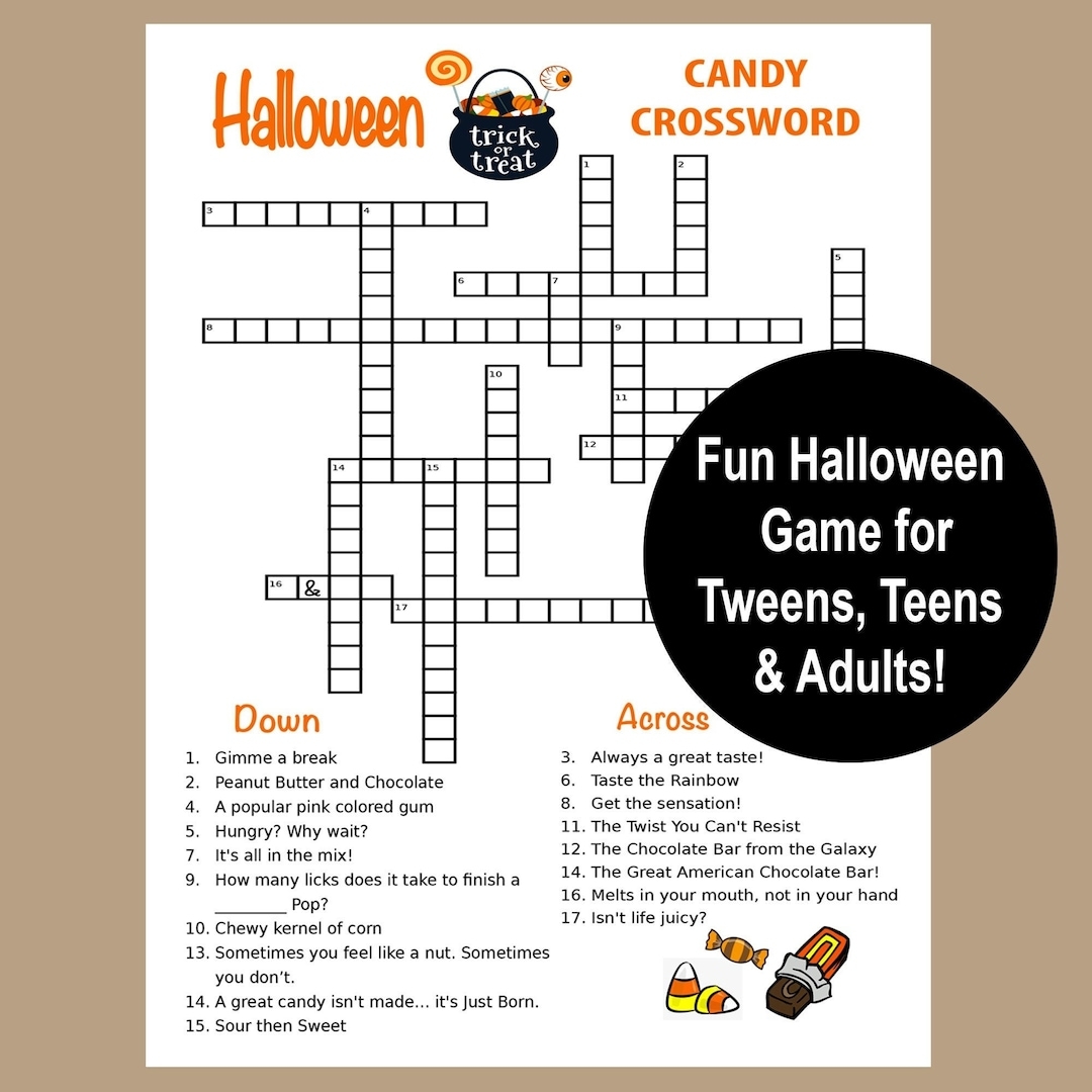 Halloween Crossword Puzzle Halloween Tween Teen Adult Game Halloween Party Game Printable Halloween Trivia Game Halloween Candy Game Etsy Israel