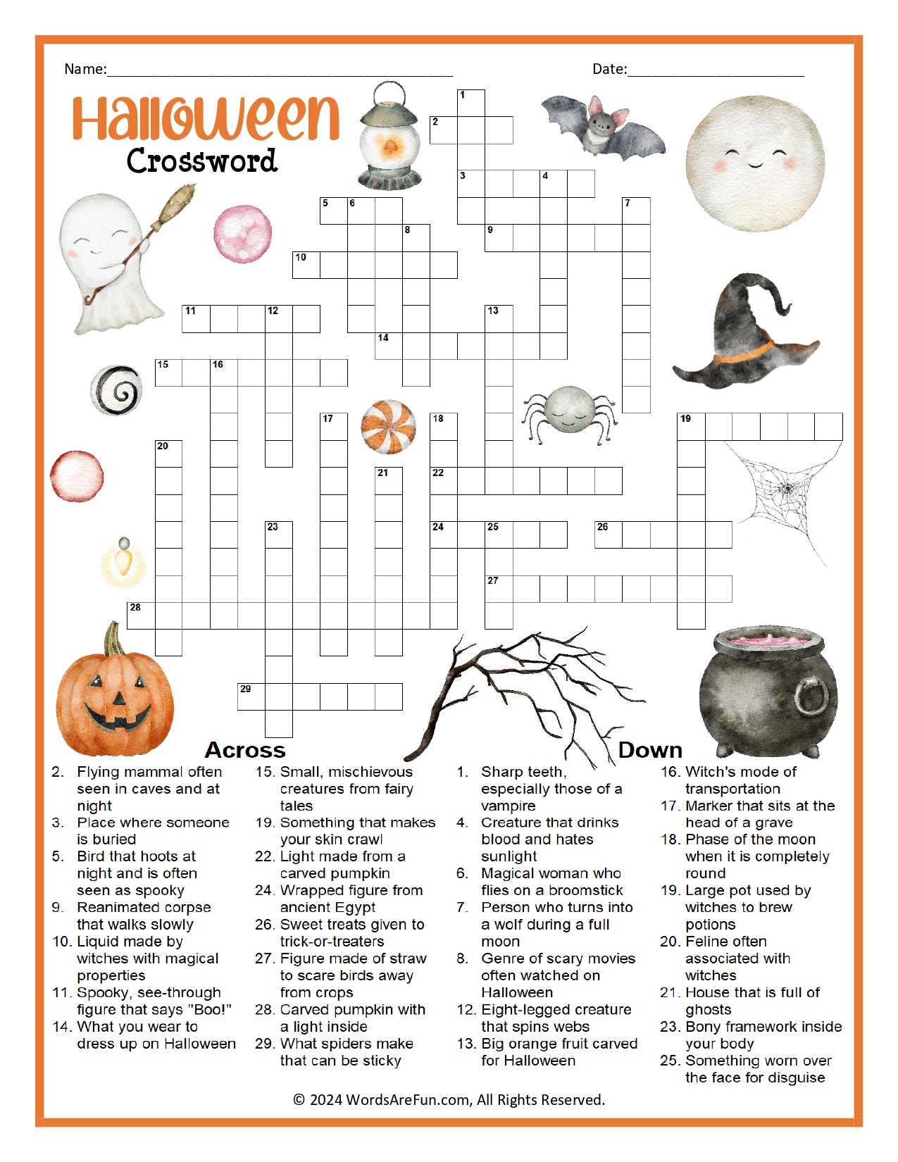 halloween crossword puzzle answers