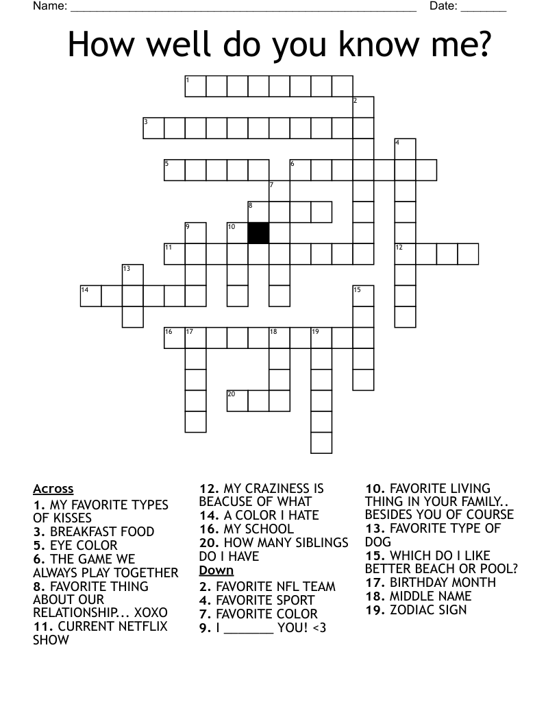 How Well Do You Know Me Crossword WordMint How Well Do You Know Me Crossword WordMint
