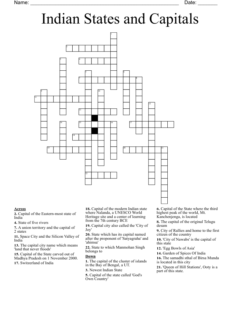 state of india crossword clue