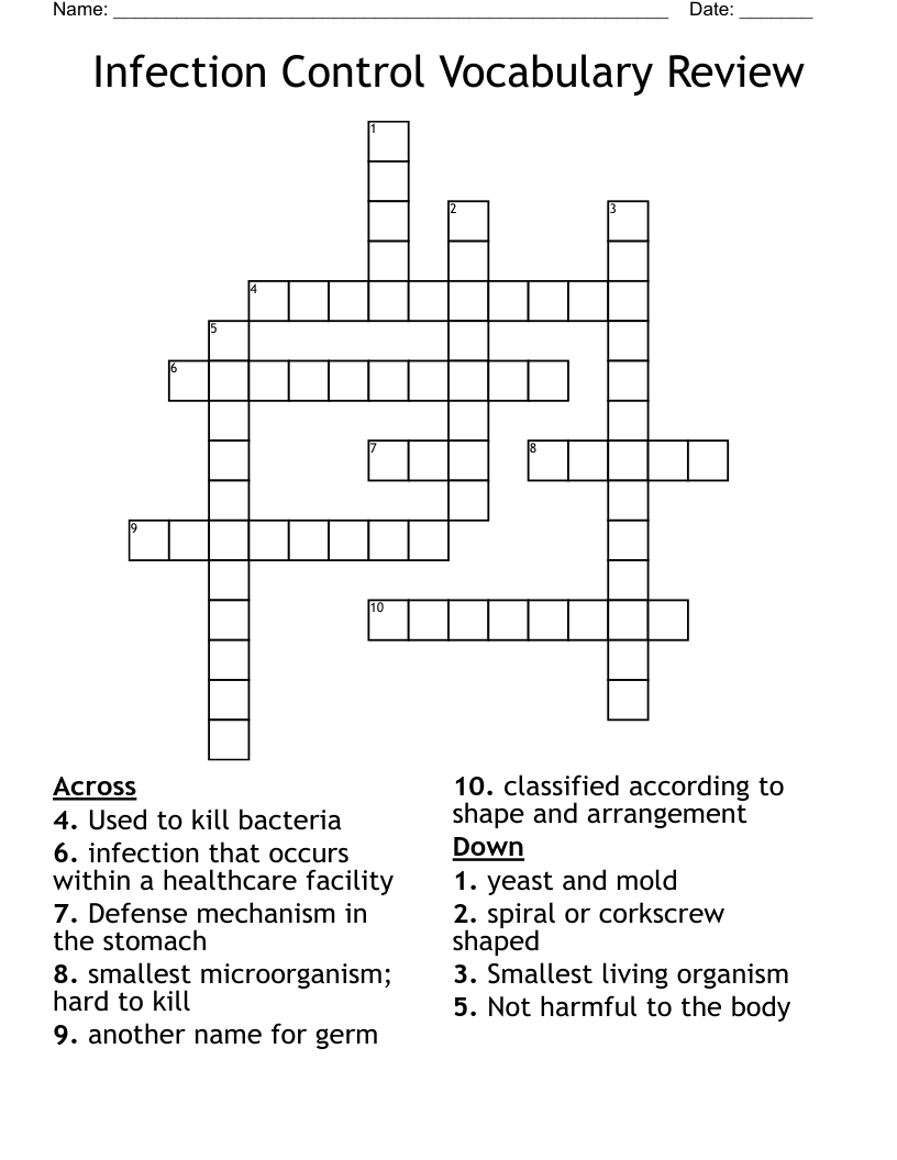 Infection Control Vocabulary Review Crossword WordMint