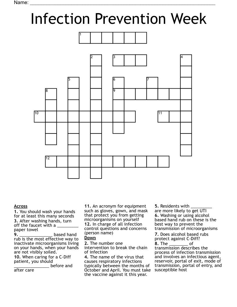 Infection Prevention Week Crossword WordMint