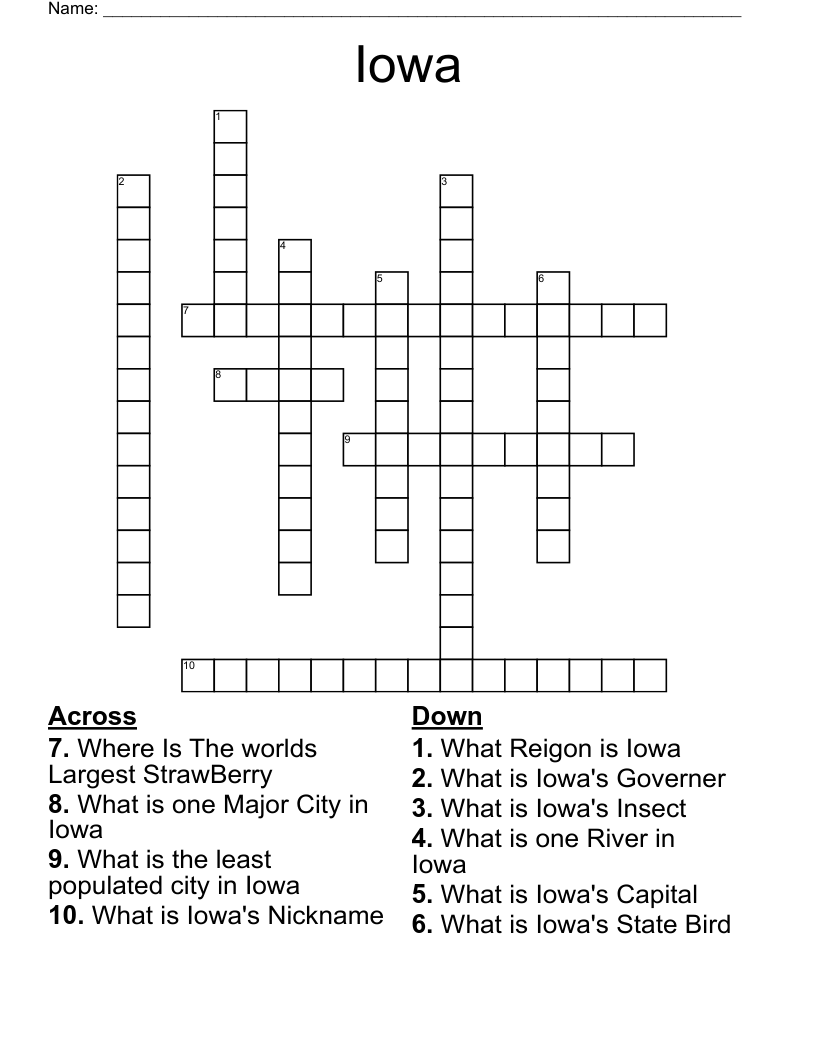 Iowa Trivia Crossword WordMint Iowa Trivia Crossword WordMint