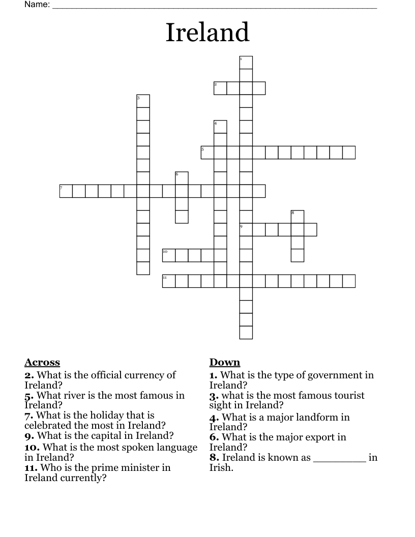 Ireland Crossword WordMint Ireland Crossword WordMint