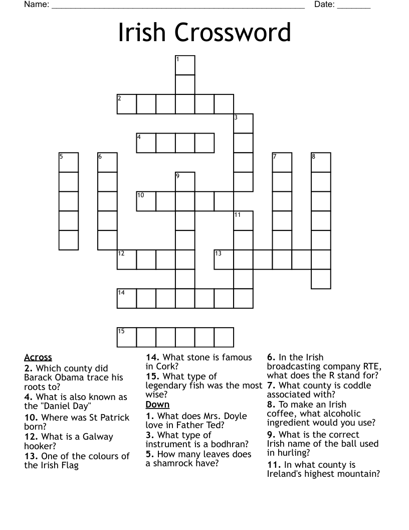 Irish Crossword WordMint Irish Crossword WordMint