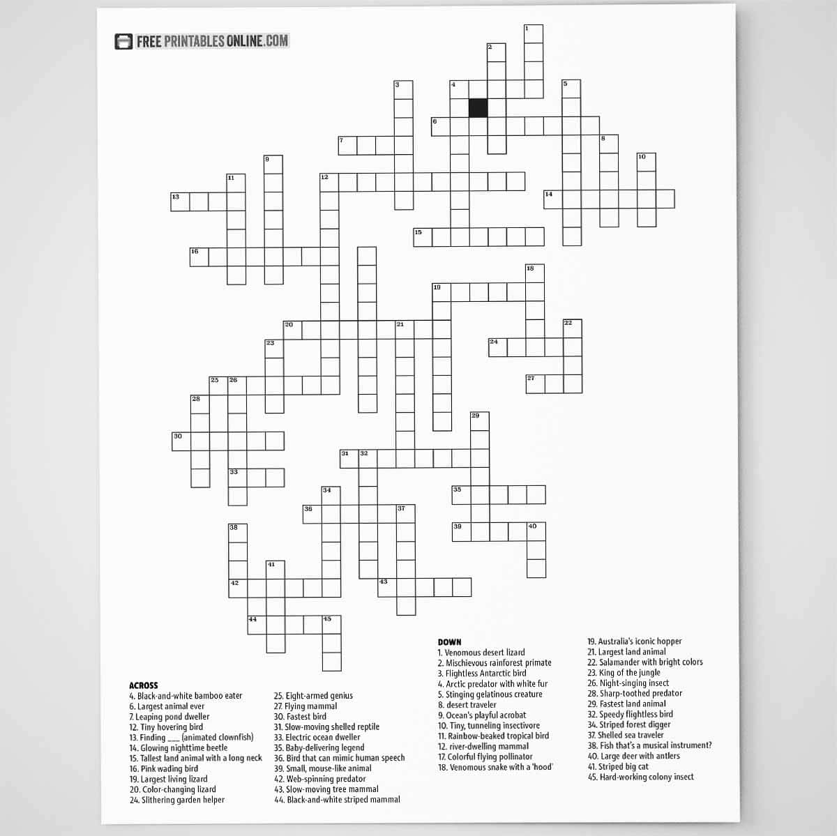 free printable children's crossword puzzles