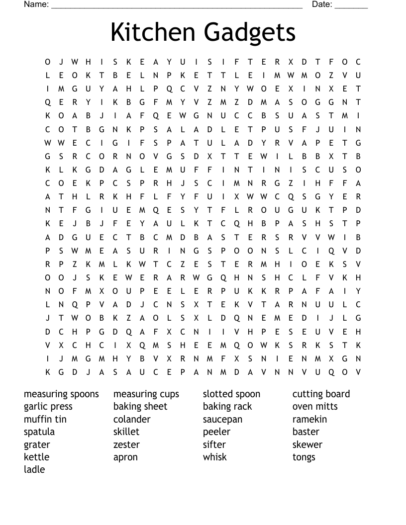 Kitchen Gadgets Word Search WordMint