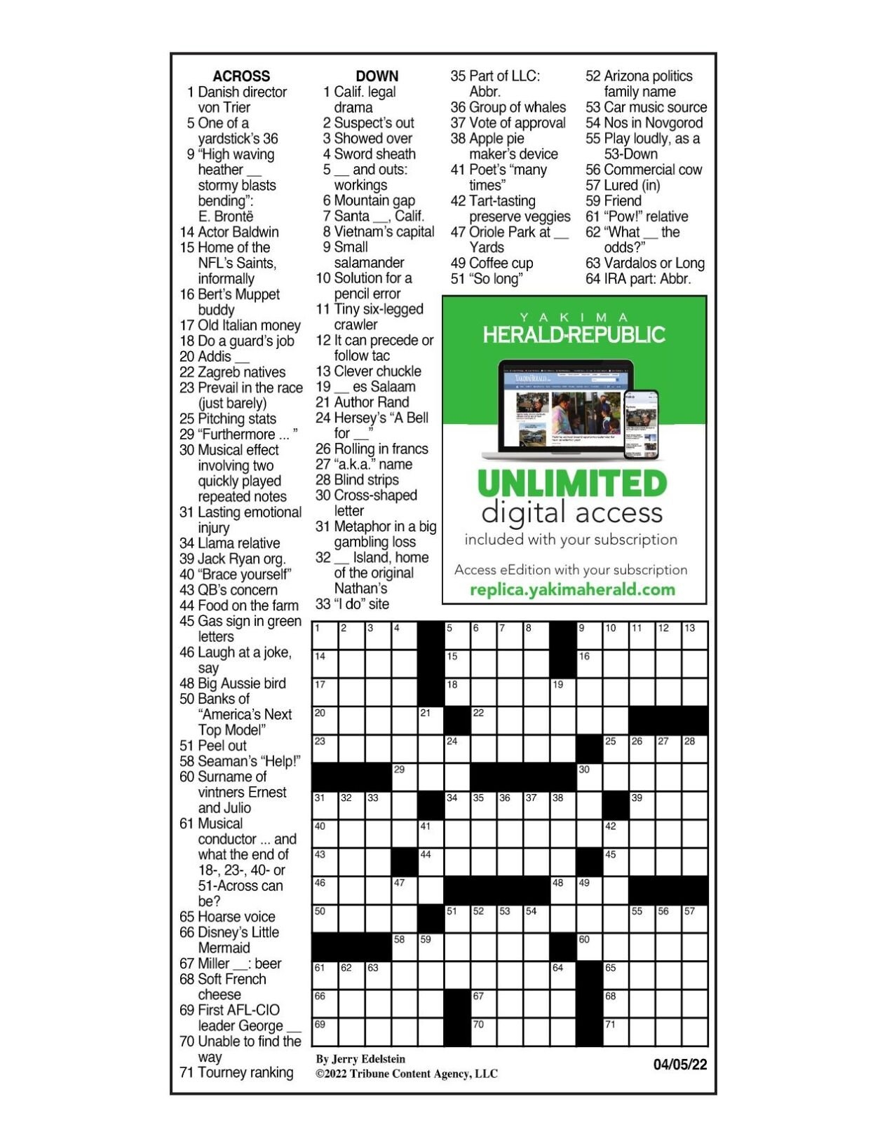 LA Times Crossword April 5 2022 Crosswords Yakimaherald