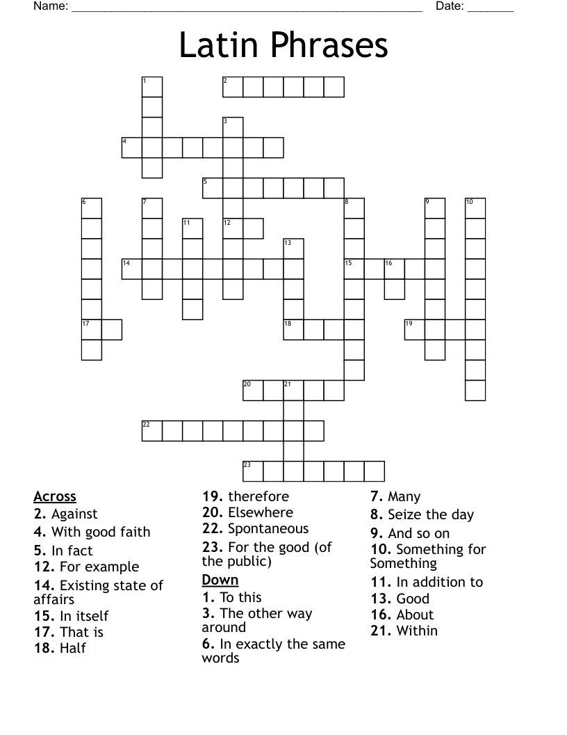 Latin Phrases Crossword WordMint