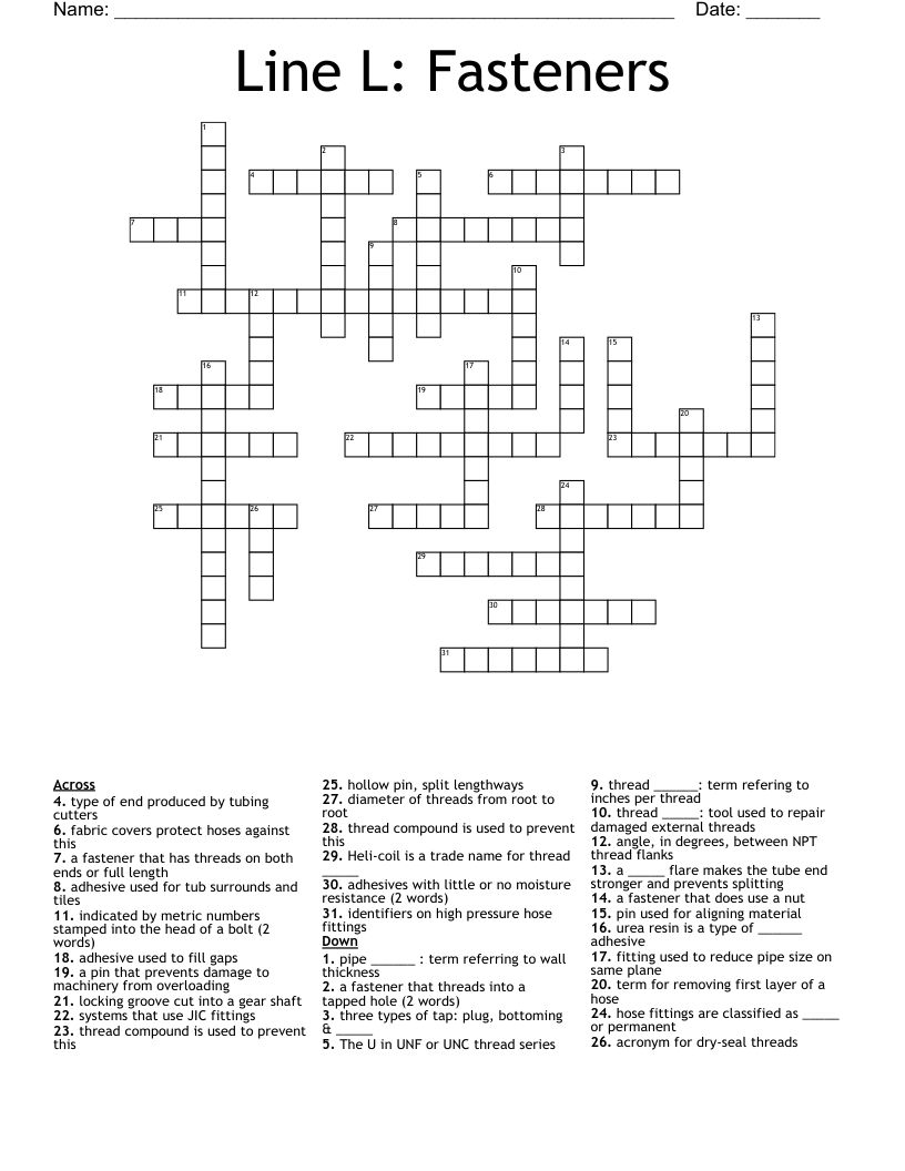 Line L Fasteners Crossword WordMint