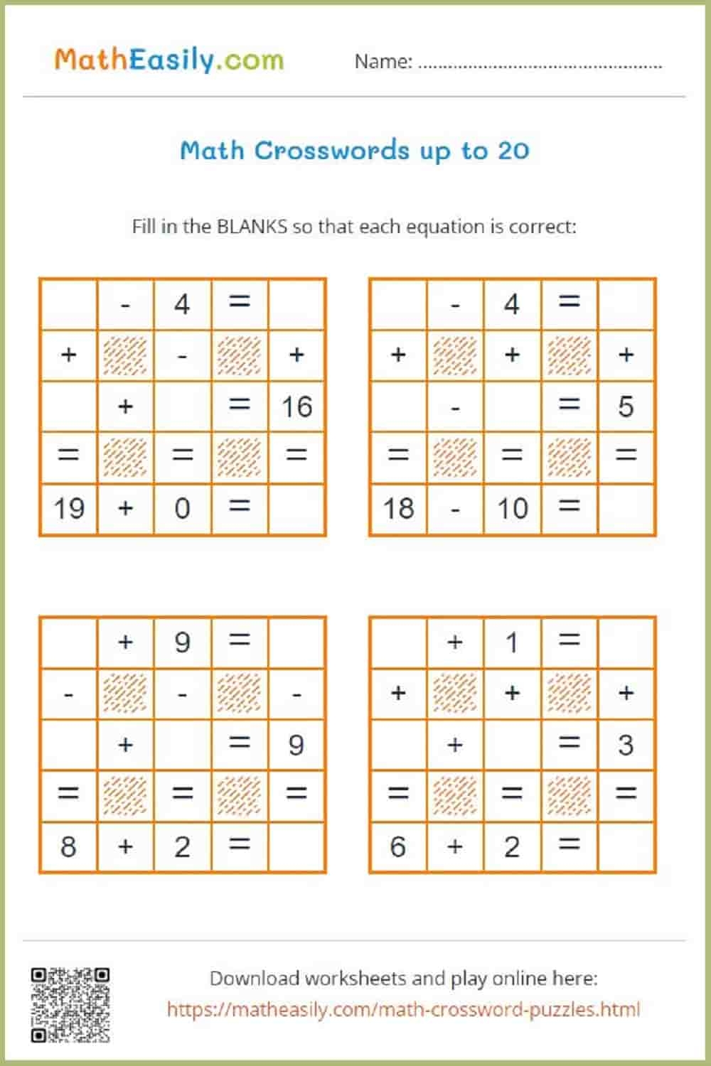 math crossword puzzles printable