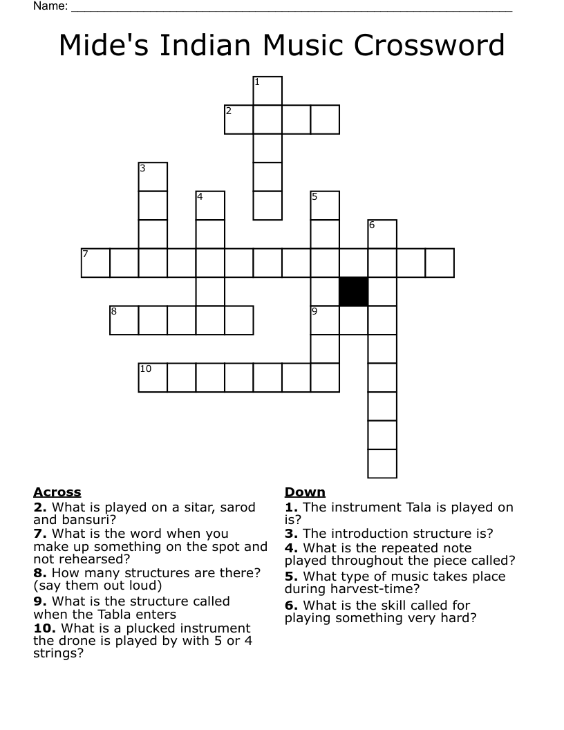 Mide s Indian Music Crossword WordMint