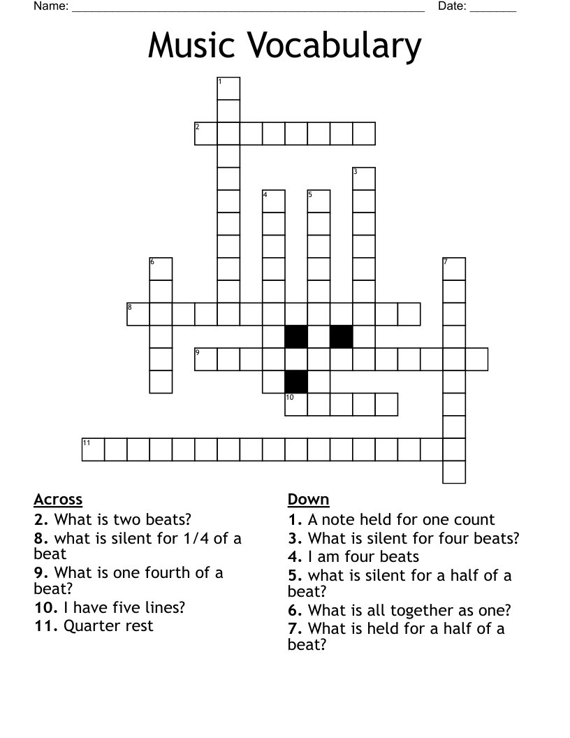 Music Vocabulary Crossword WordMint