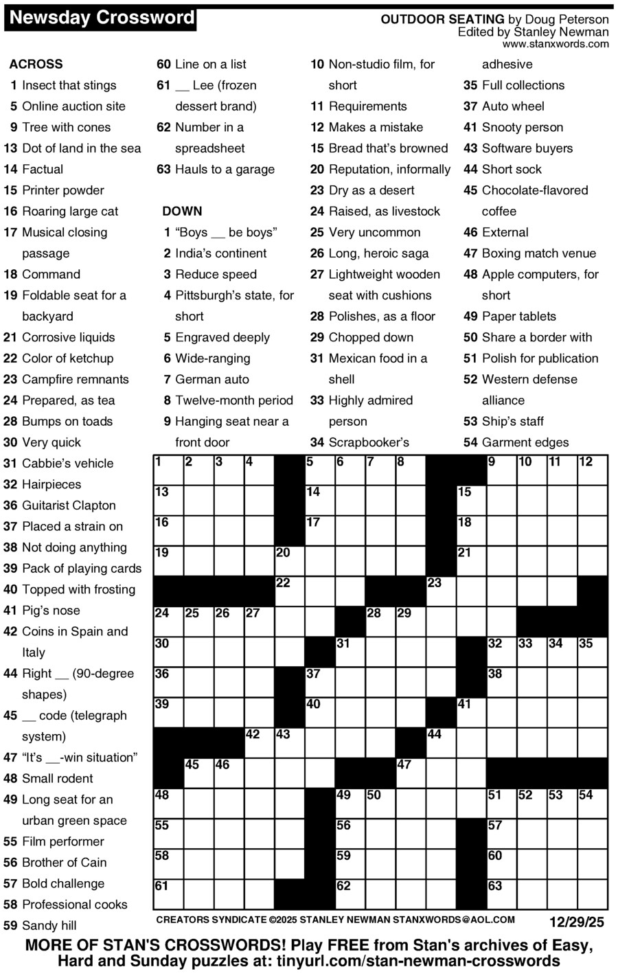 Newsday Crossword Puzzle Creators Syndicate