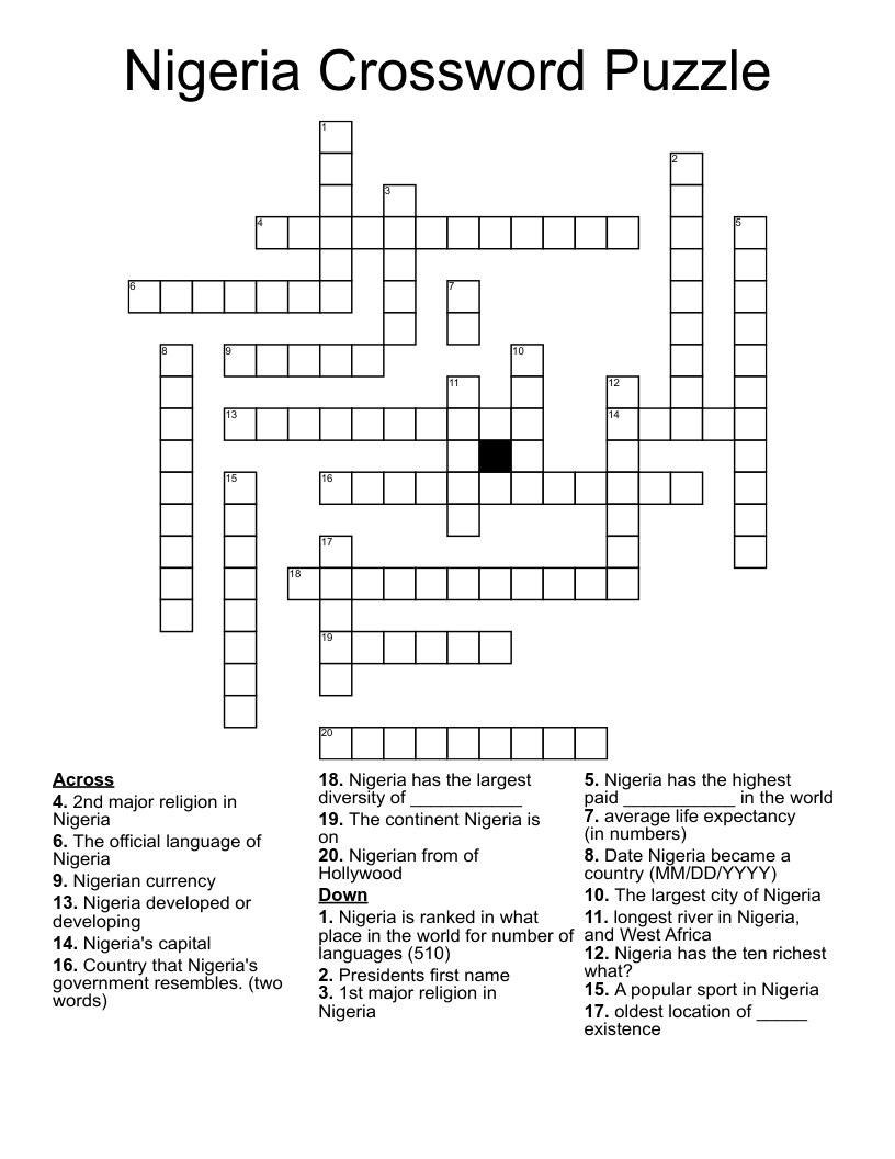 Nigeria Crossword Puzzle WordMint