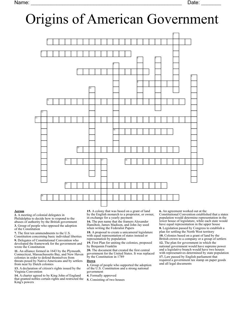 Origins Of American Government Crossword WordMint