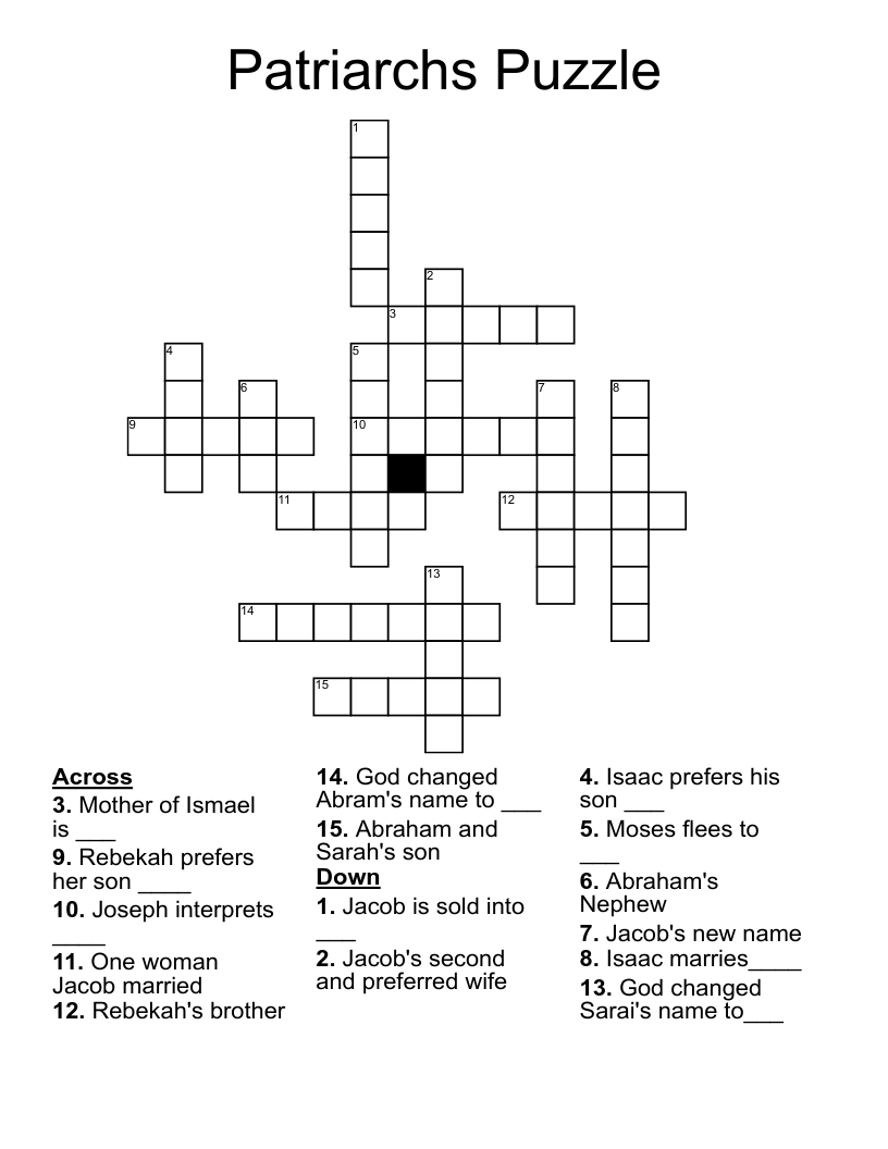 Patriarchs Puzzle Crossword WordMint Patriarchs Puzzle Crossword WordMint