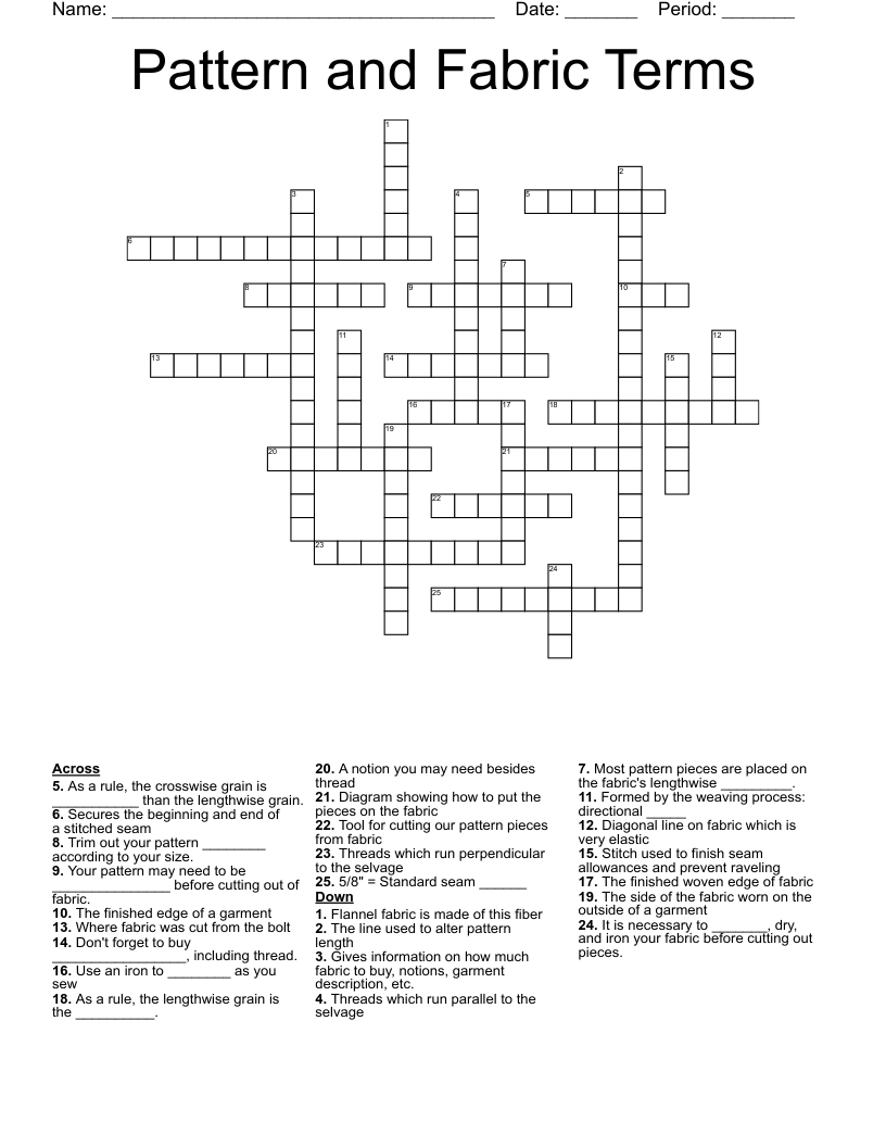 Pattern And Fabric Terms Crossword WordMint Pattern And Fabric Terms Crossword WordMint