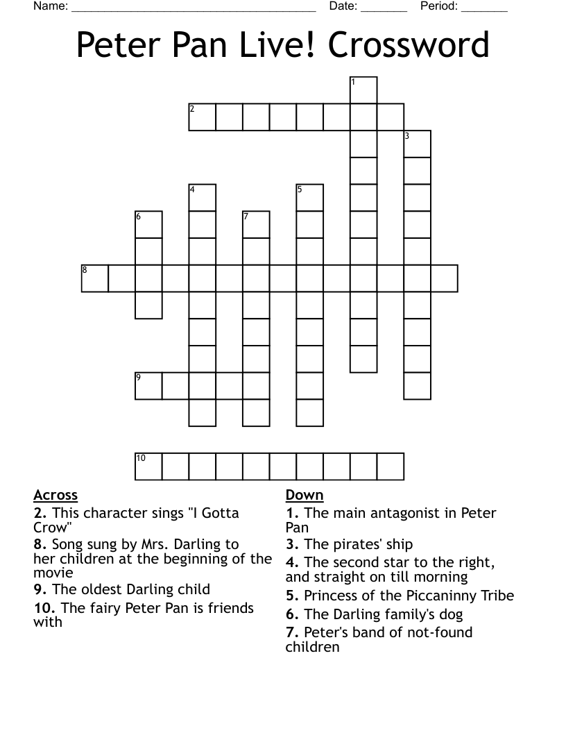 Peter Pan Live Crossword WordMint