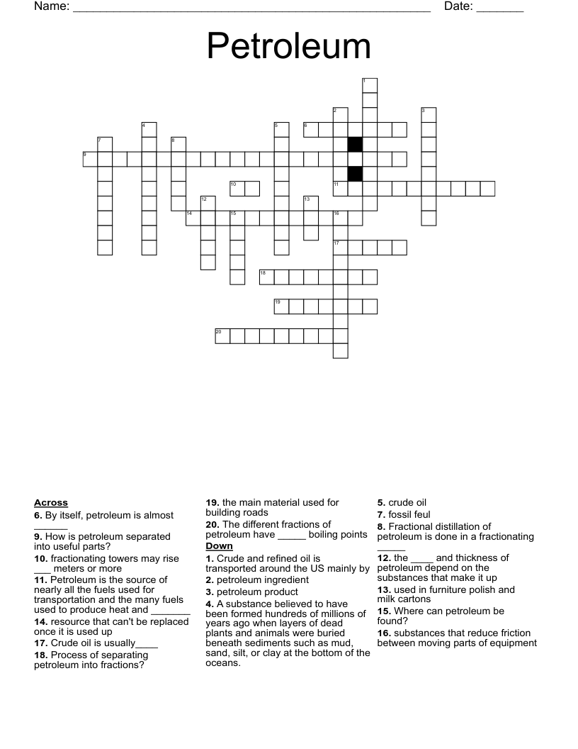Petroleum Crossword WordMint