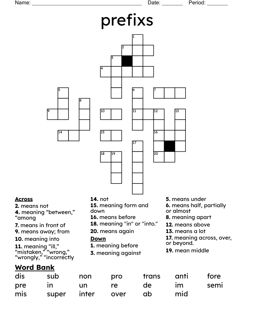 Prefixs Crossword WordMint