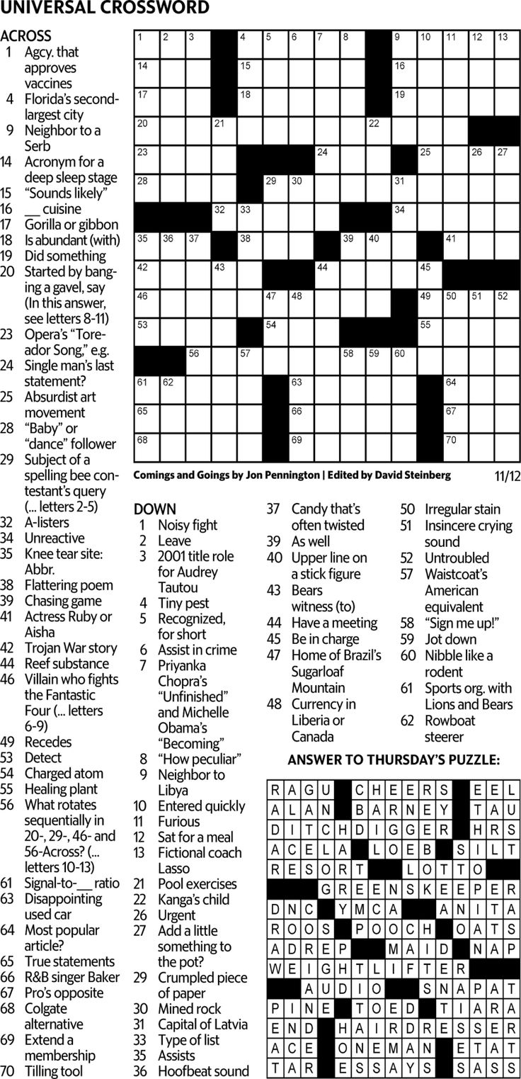 Puzzles Universal Crossword The News Observer