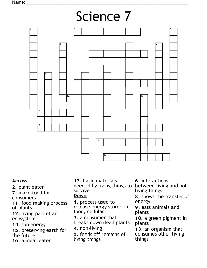 Science 7 Crossword WordMint