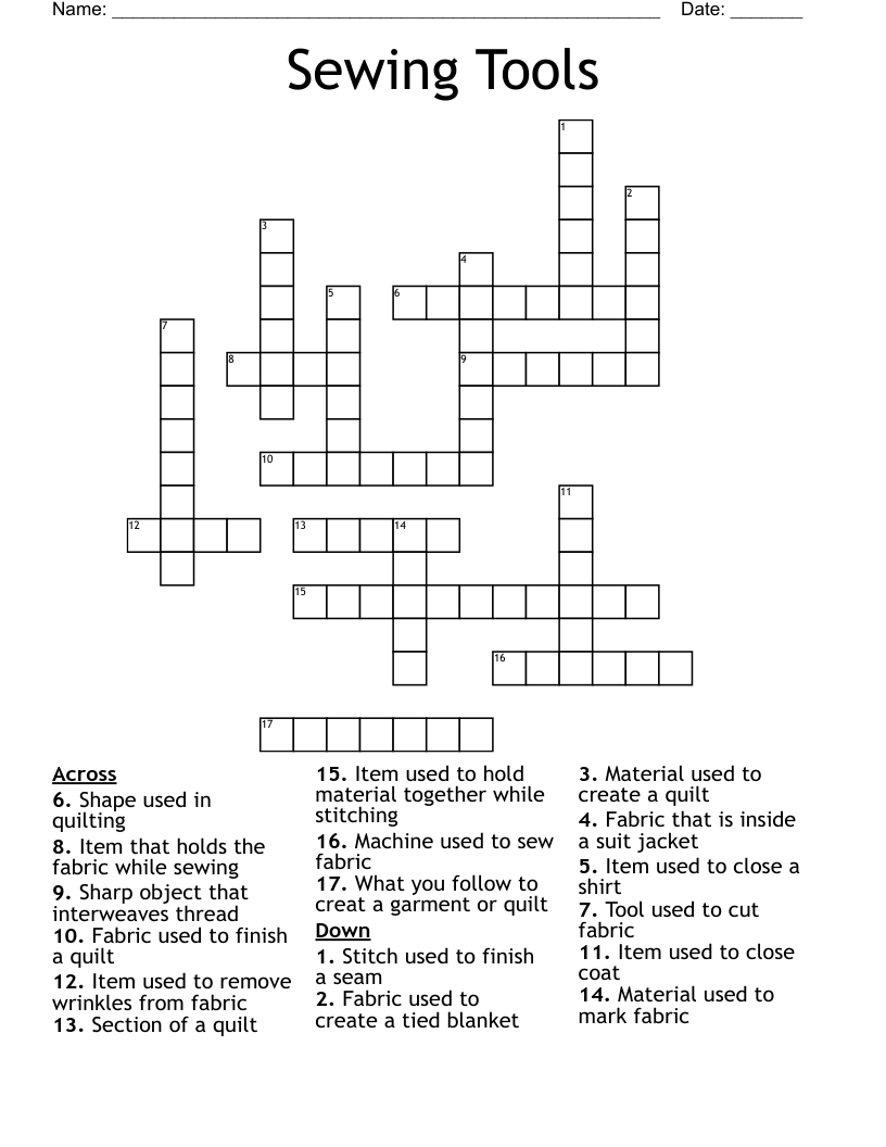 Sewing Tools Crossword WordMint