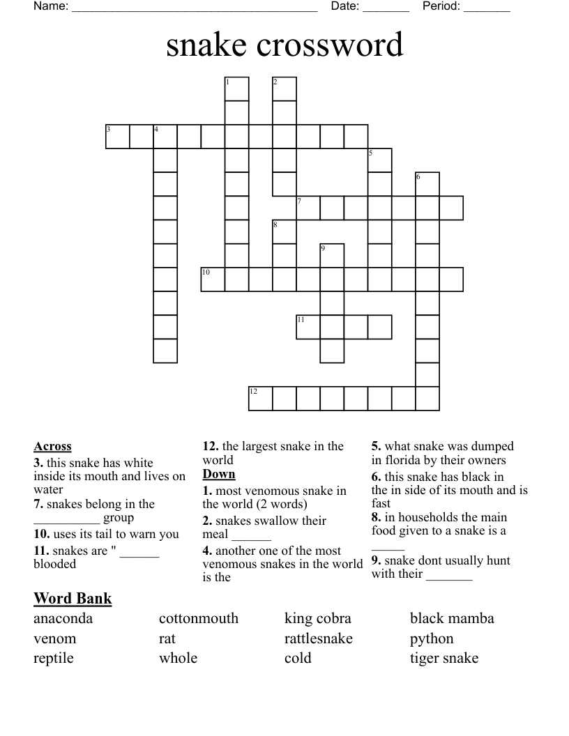 Snake Crossword WordMint