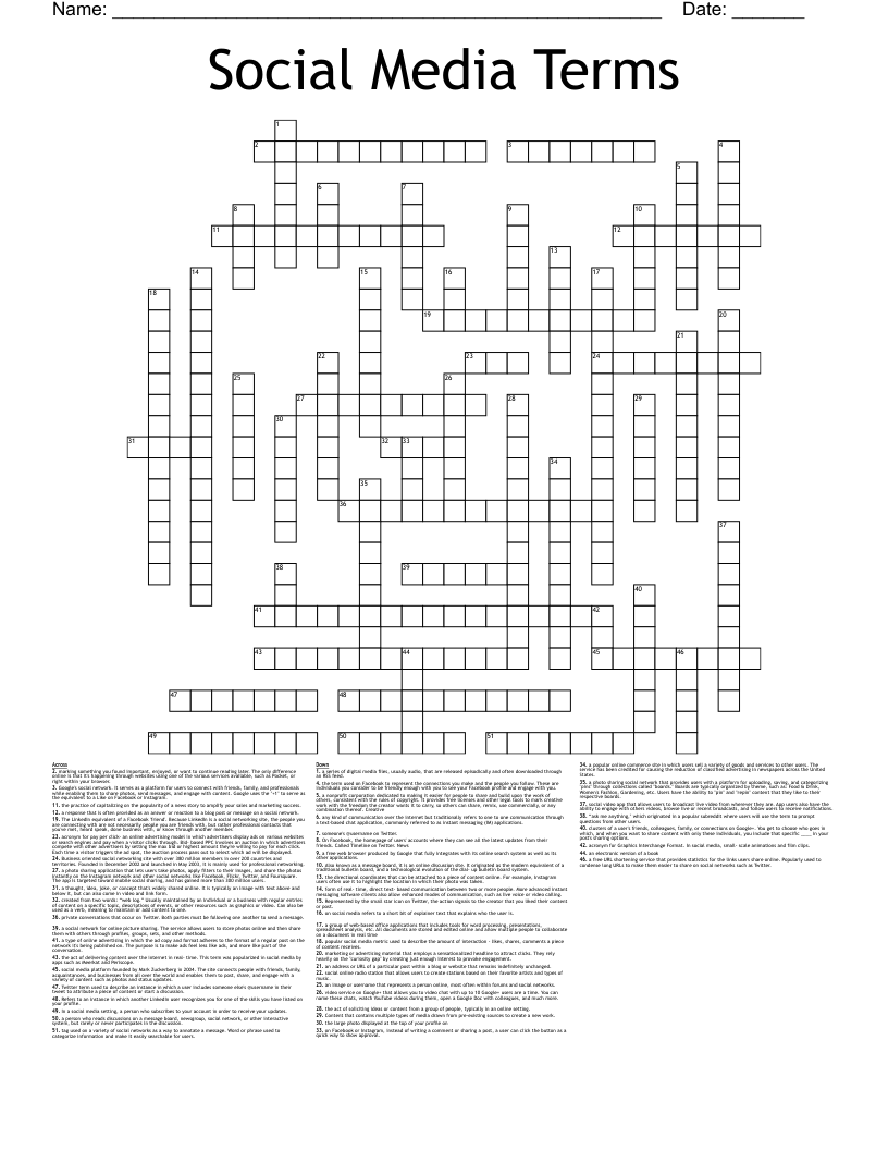 Social Media Terms Crossword WordMint