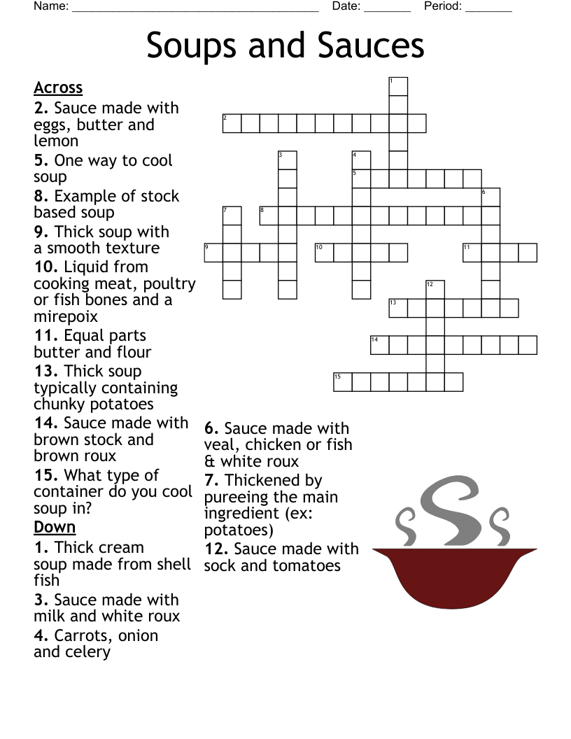 Soups And Sauces Crossword WordMint Soups And Sauces Crossword WordMint