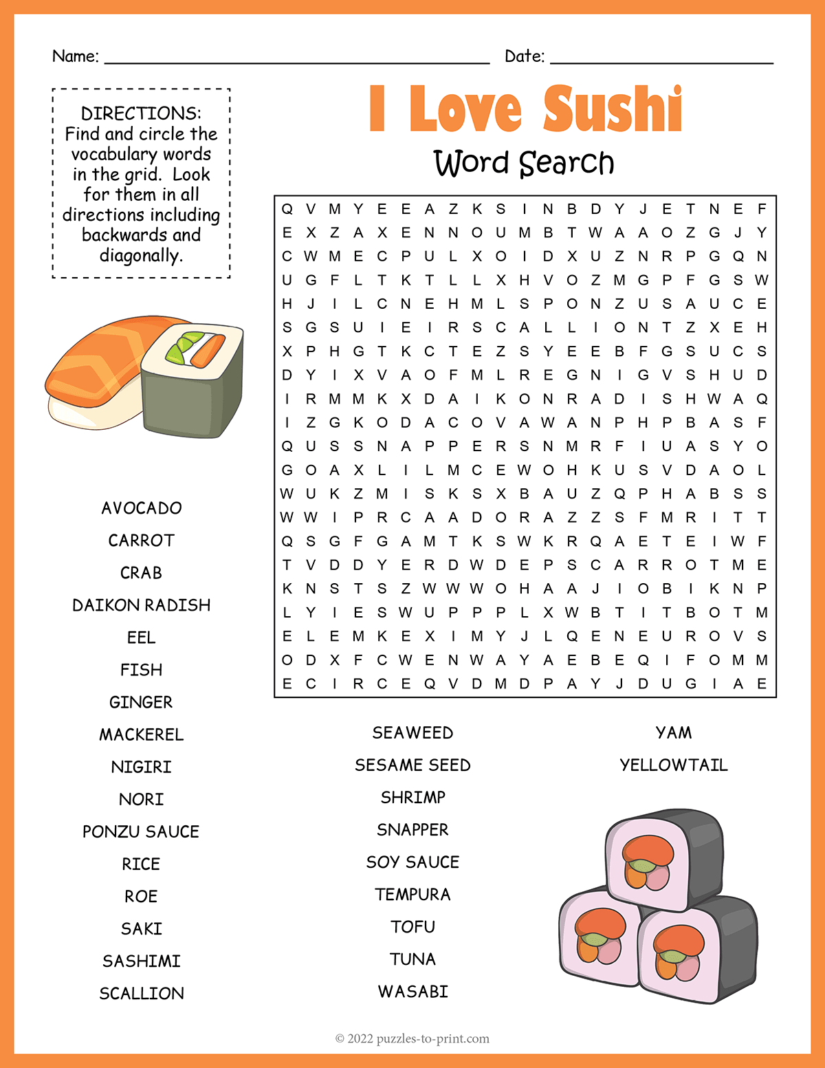 Sushi Word Search Sushi Word Search
