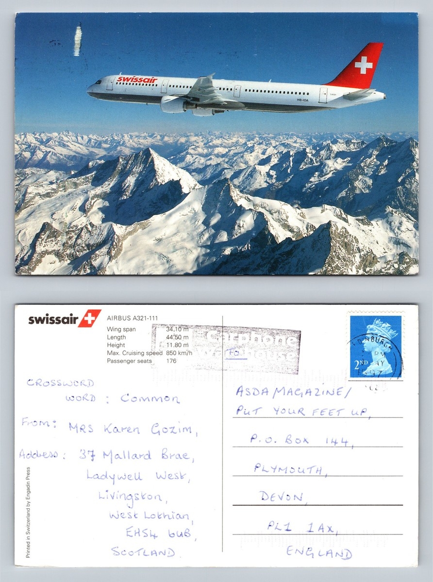 Swissair Airbus A321 111 Postcard With Snowy Mountain Background EBay