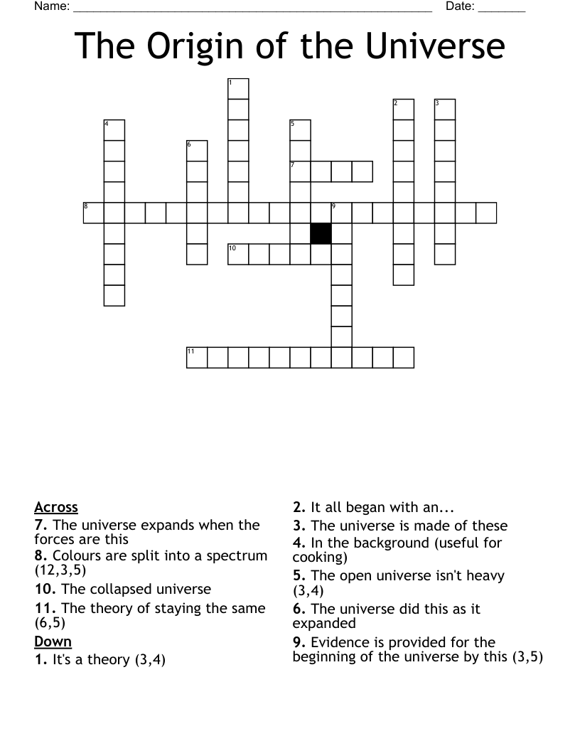 The Origin Of The Universe Crossword WordMint