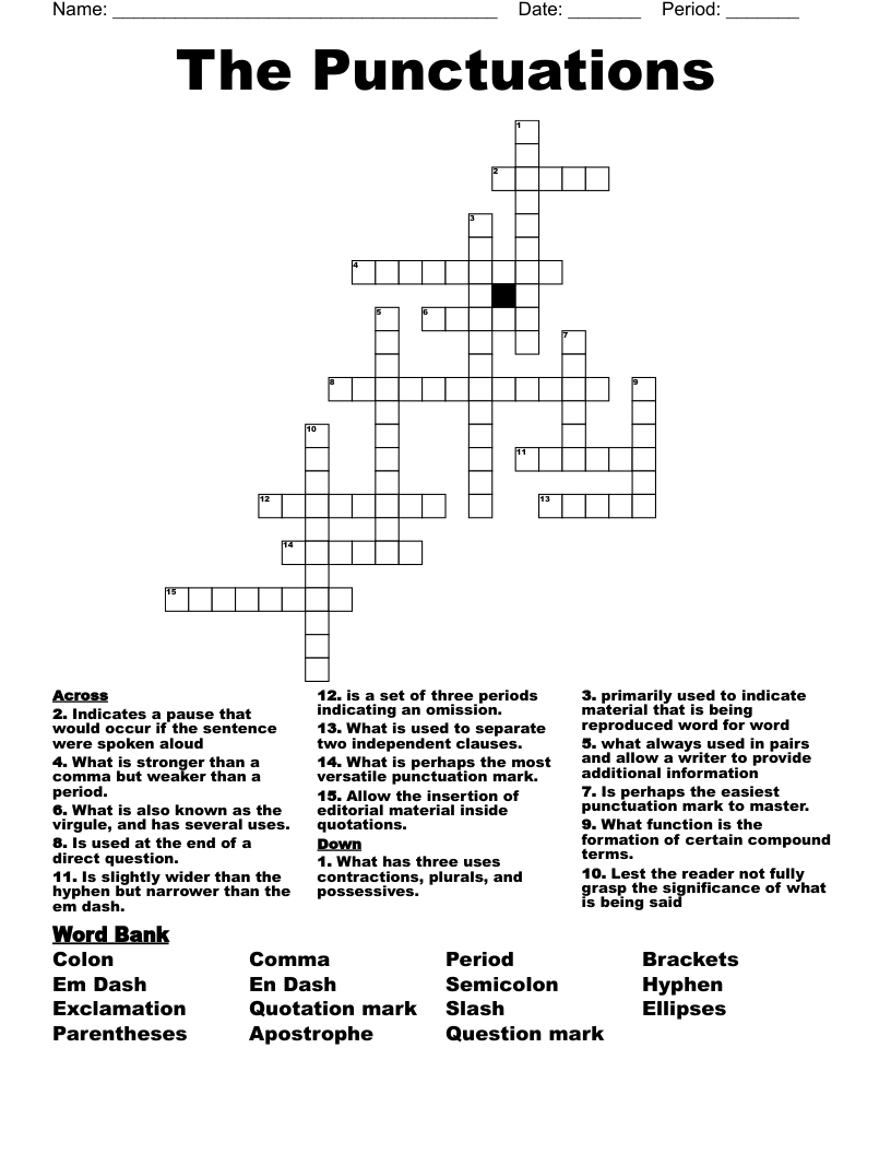 The Punctuations Crossword WordMint The Punctuations Crossword WordMint