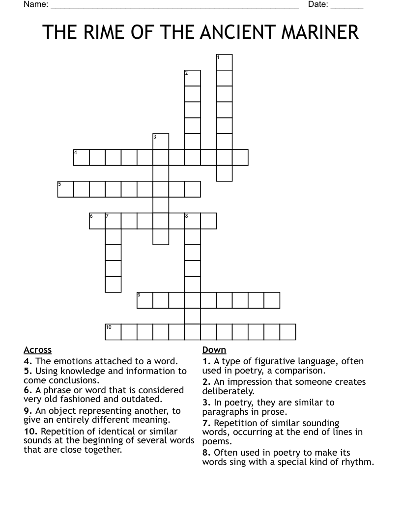 THE RIME OF THE ANCIENT MARINER Crossword WordMint