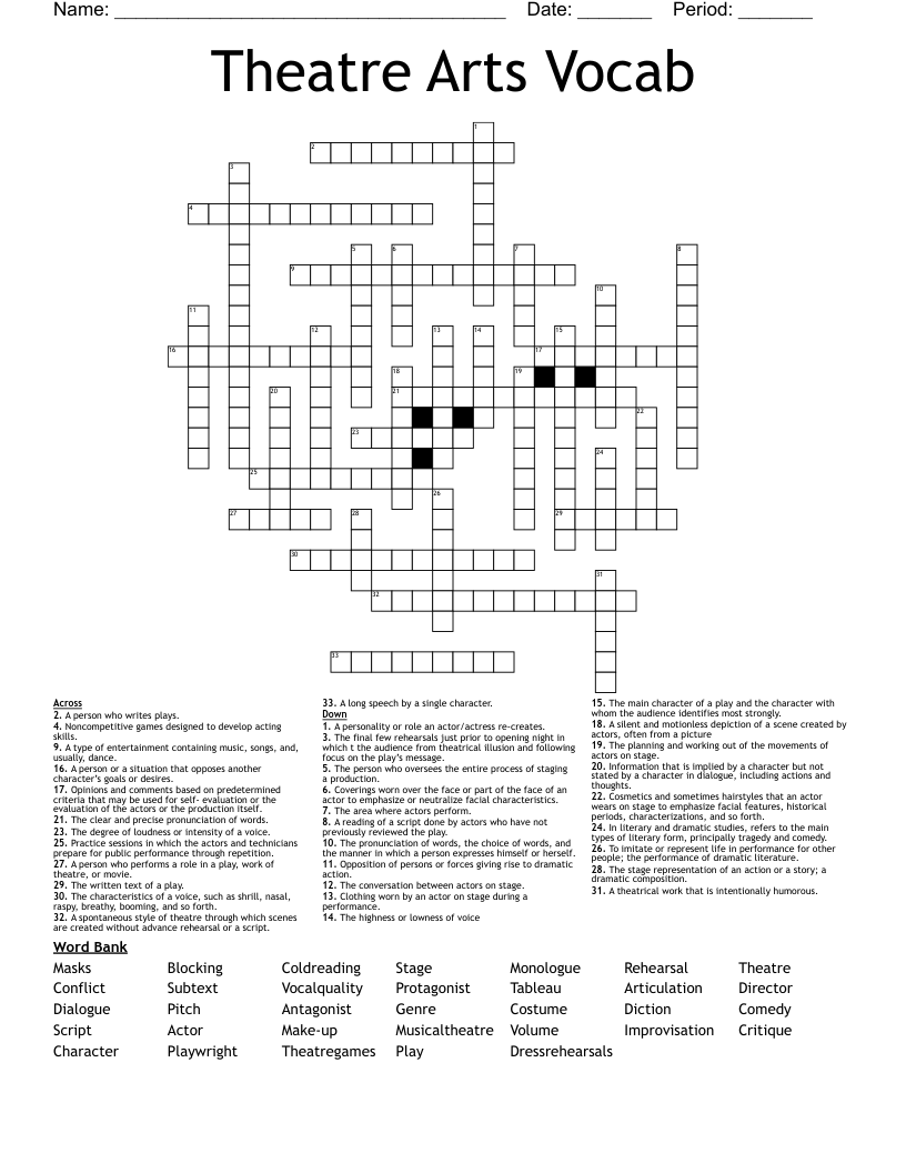 Theatre Arts Vocab Crossword WordMint