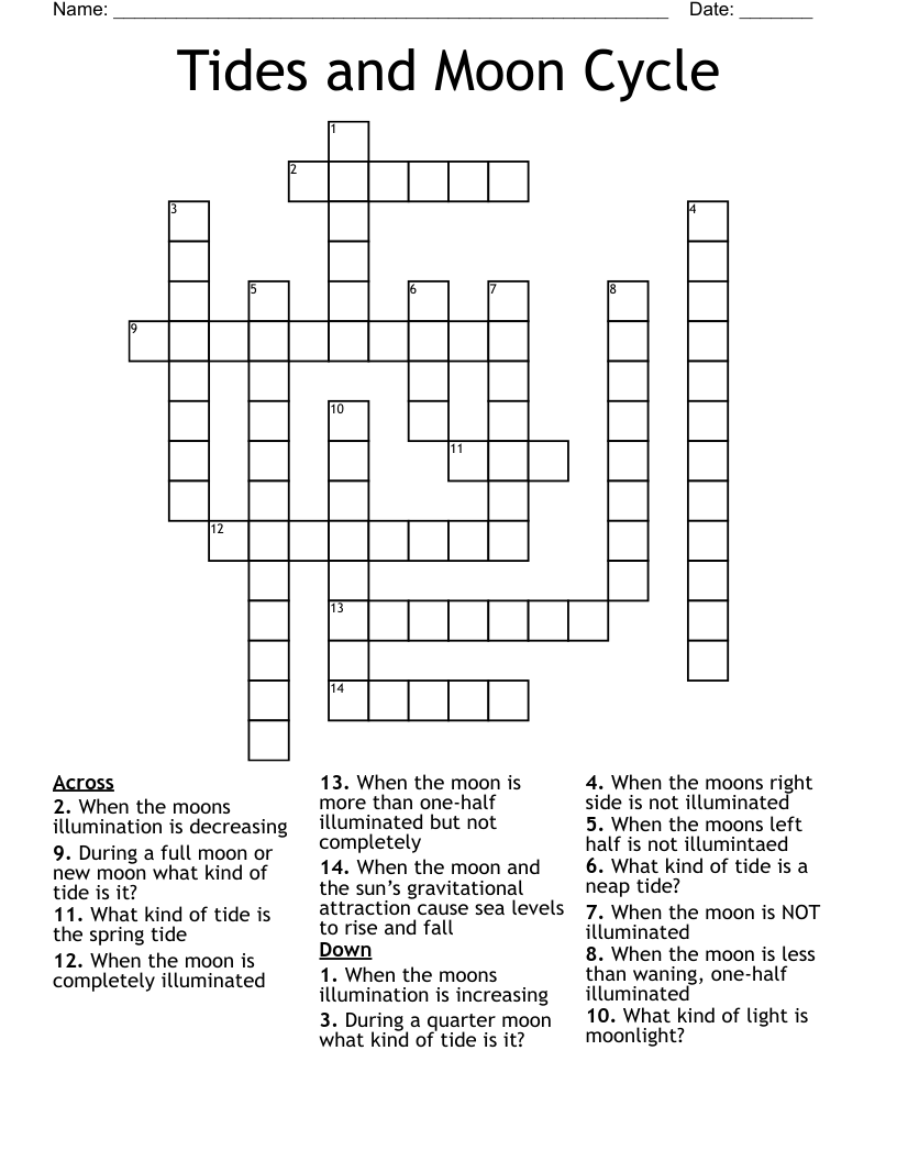 Tides And Moon Cycle Crossword WordMint
