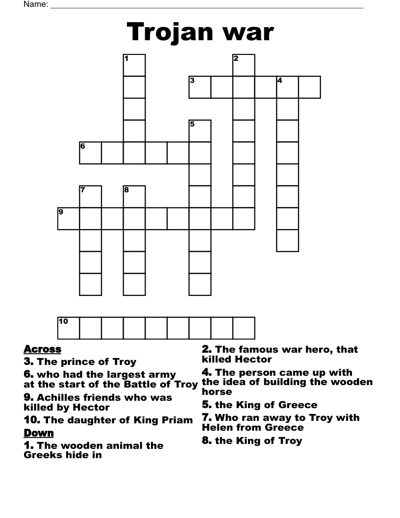 Trojan War Crossword WordMint