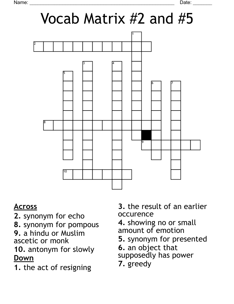 Vocab Matrix 2 And 5 Crossword WordMint