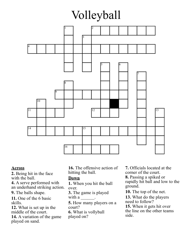 Volleyball Crossword WordMint