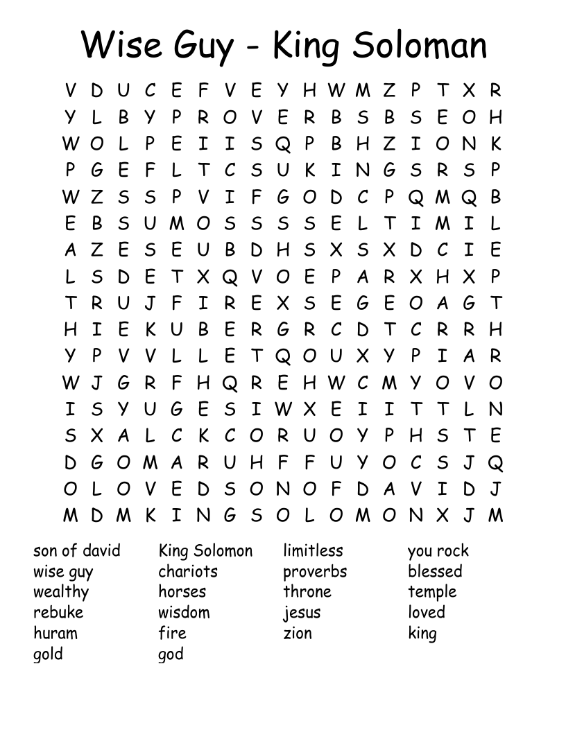Wise Guy King Soloman Word Search WordMint Wise Guy King Soloman Word Search WordMint