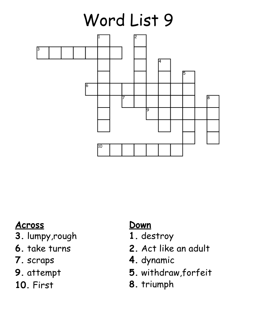Word List 9 Crossword WordMint