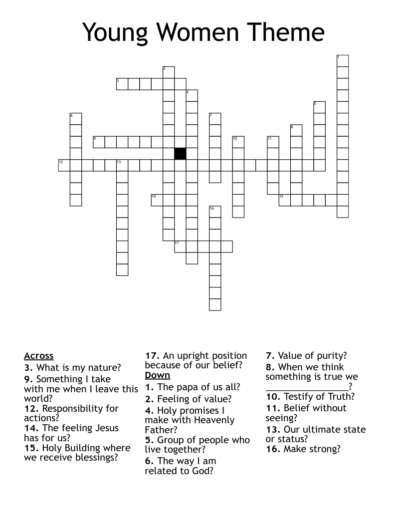 Young Women Theme Crossword WordMint