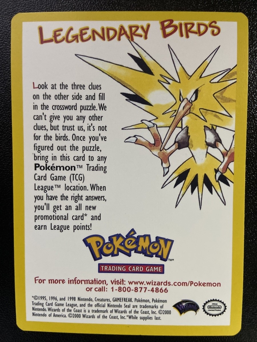2002 Pok mon League Legendary Birds Clue Card Crossword Promo Zapdos Near Mint EBay