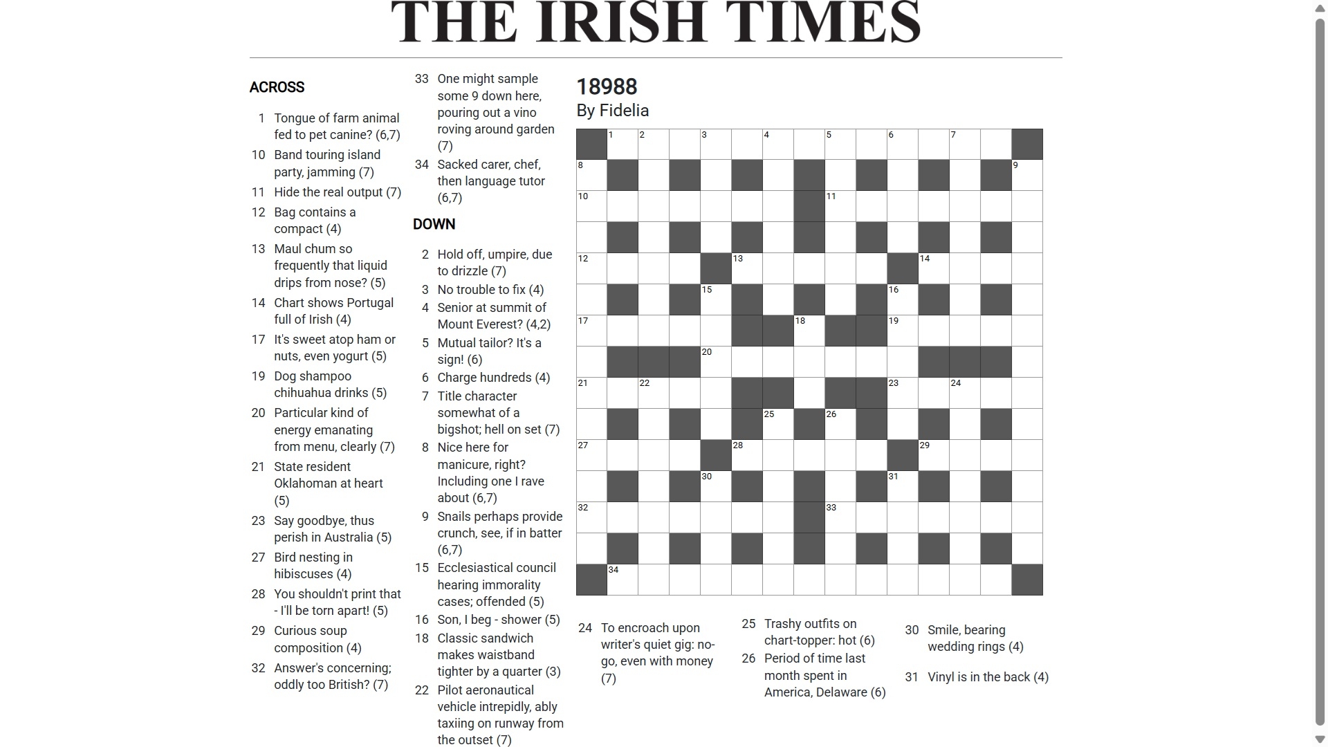 one across crossword solutions