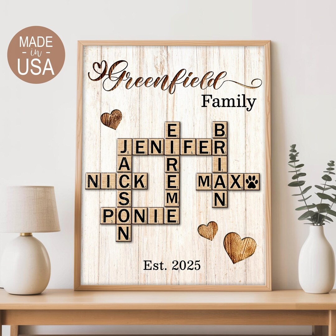Custom Family Name Crossword Puzzle Wall Art 2025 Mother s Day Gifts Gift For Mom From Daughter Etsy